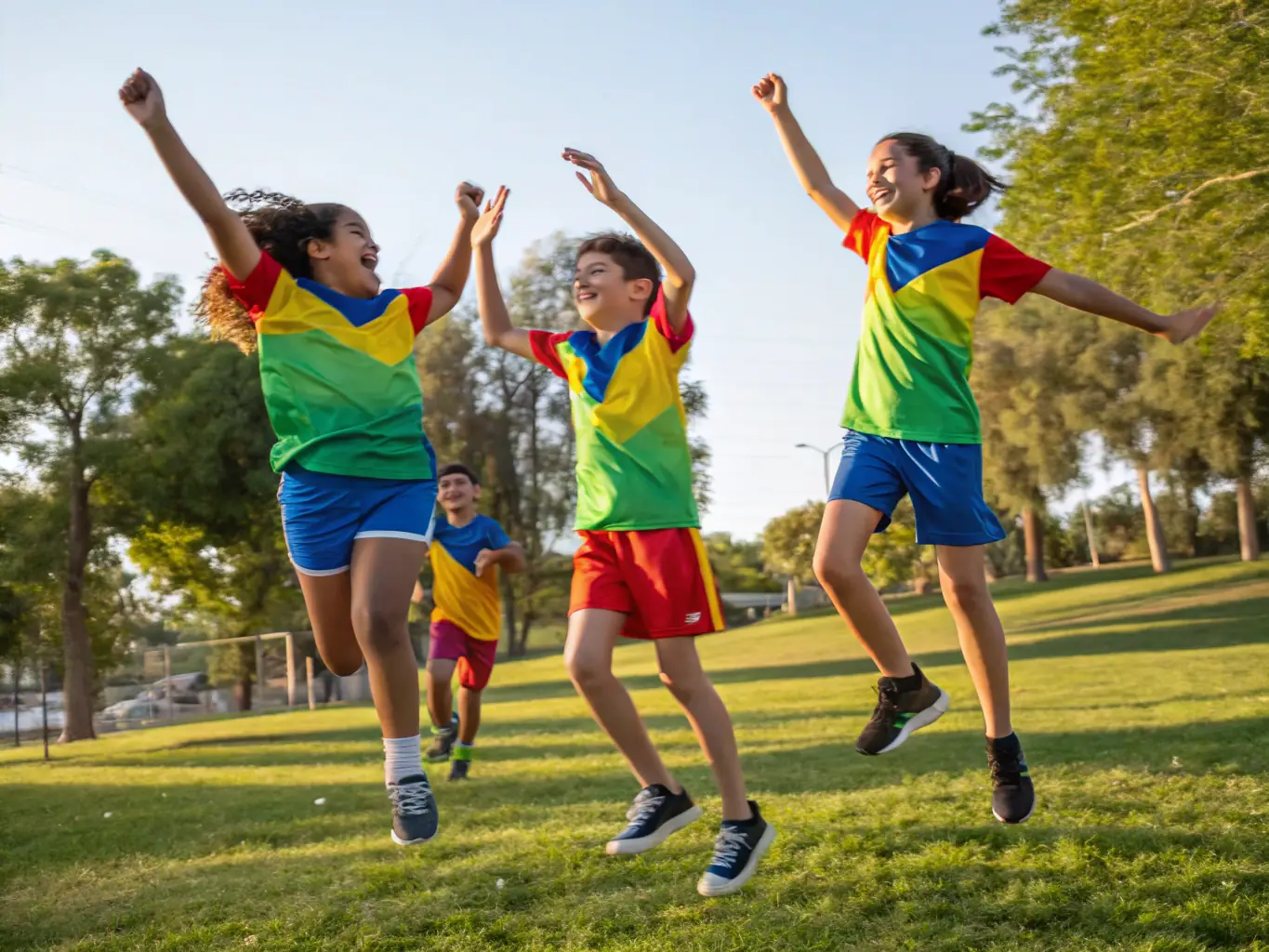 A diverse group of children participating in track and field events, showcasing the variety of athletic disciplines and the joy of competition.