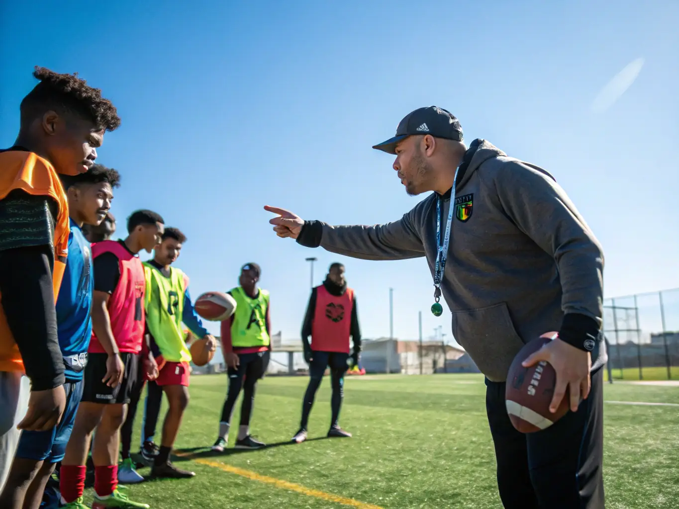 A coach guiding young athletes through a training drill, highlighting the importance of discipline and structured learning.